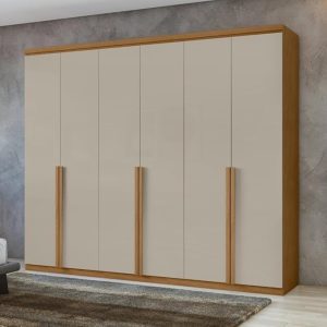 GUARDA-ROUPA LOPAS ALONZO 6 PORTAS 4 GAVETAS MDF - AMENDOA/OFF