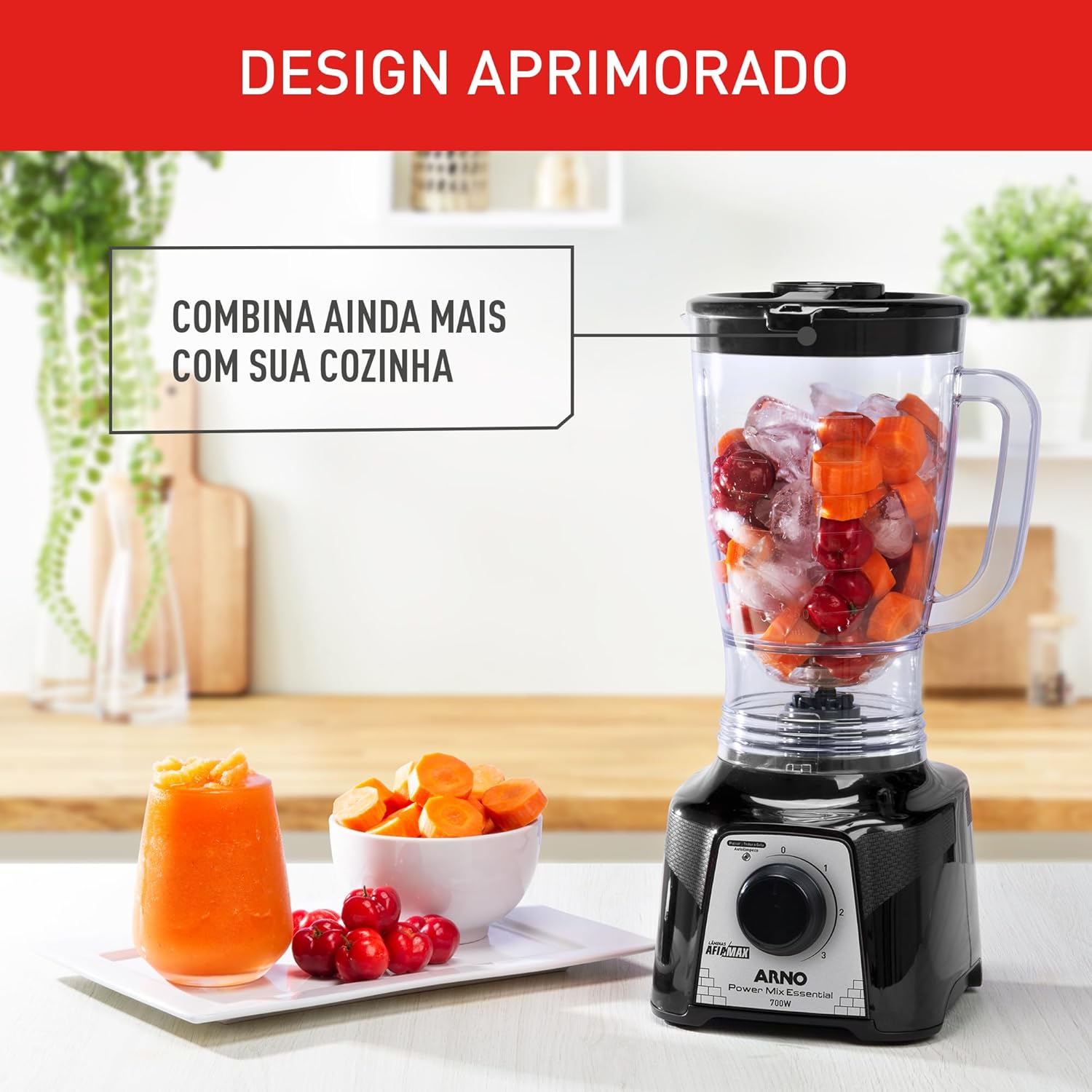 LIQUIDIFICADOR ARNO POWER MIX 700W LQ19, JARRA DE 2,4L, 4 LÂMINAS AFIAMAX 18% MAIS AFIADAS, 3 VELOCIDADES, ALTA DURABILIDADE E DESEMPENHO SUPERIOR - VERMELHO - LQ18 - Imagem 3
