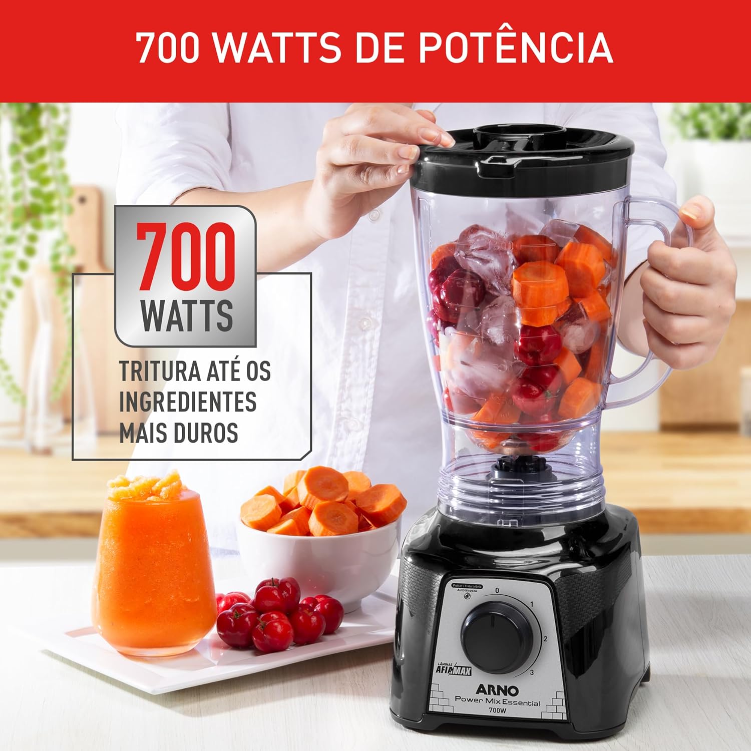 LIQUIDIFICADOR ARNO POWER MIX 700W LQ19, JARRA DE 2,4L, 4 LÂMINAS AFIAMAX 18% MAIS AFIADAS, 3 VELOCIDADES, ALTA DURABILIDADE E DESEMPENHO SUPERIOR - VERMELHO - LQ18 - Imagem 9