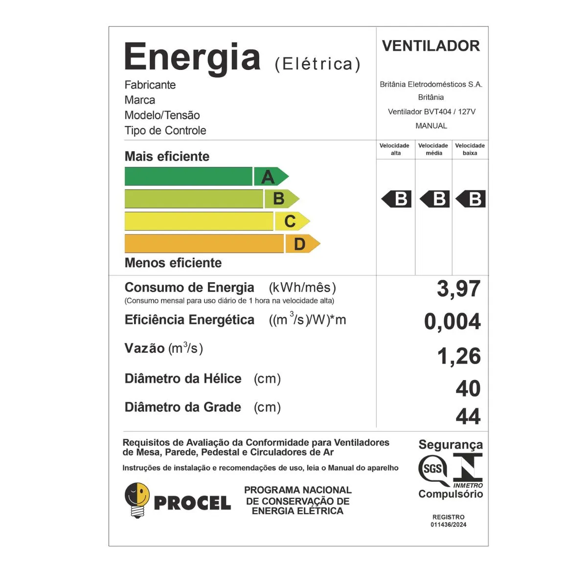 VENTILADOR BRITANIA TECNOLOGIA MAXX FORCE 150W BVT404 - PRETO - Imagem 5