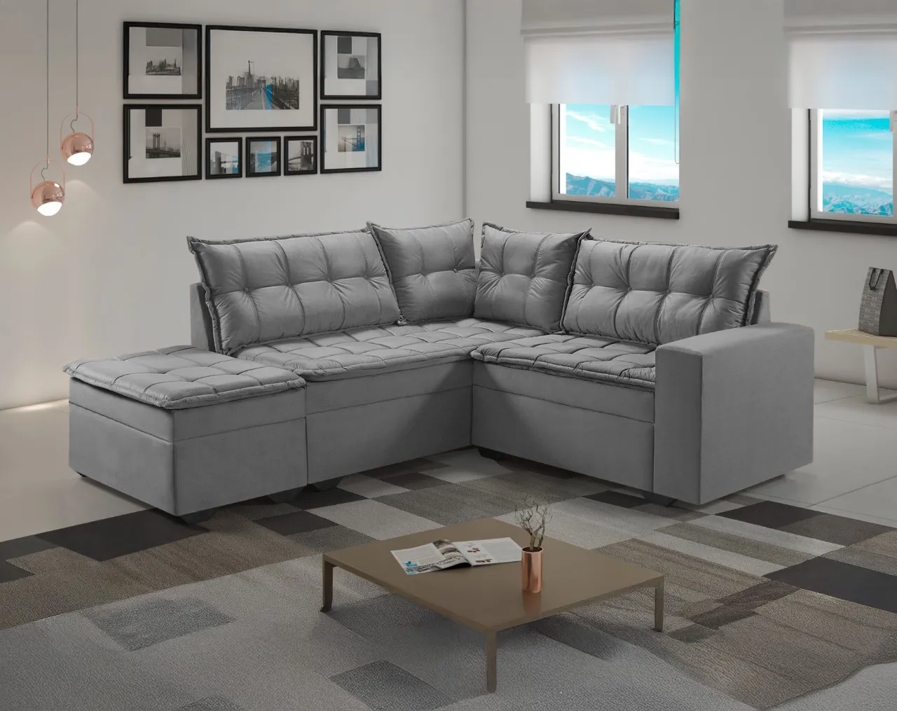 SOFA CANTO SANTA CLARA NEW PARMA PLUS C/PUFF - CREME 15 - Imagem 2