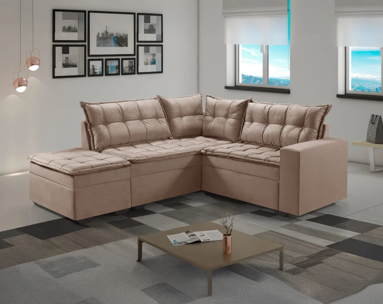 SOFA CANTO SANTA CLARA NEW PARMA PLUS C/PUFF - CREME 15