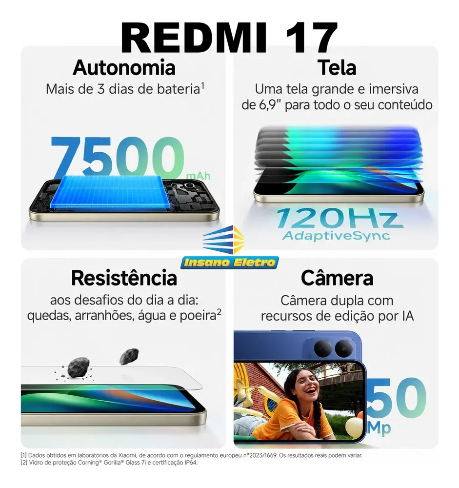 SMARTPHONE XIAOMI REDMI 17 256GB 6+6GB RAM GLOBAL C/NFC ROXO - Imagem 3