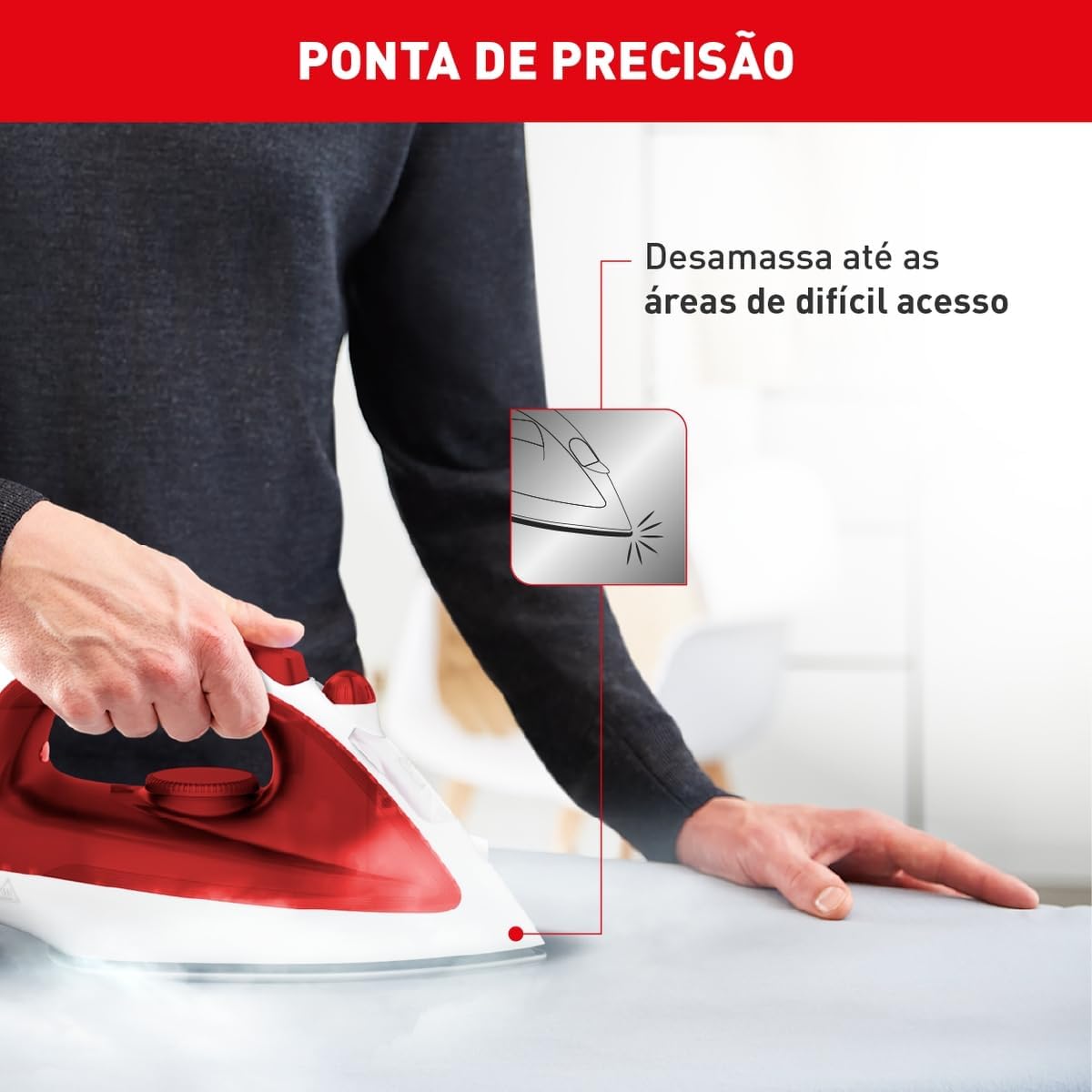 FERRO A VAPOR ARNO ESSENTIALGLISS COM BASE ANTIADERENTE, 1200W, FMQ 110V - BRANCO/VERMELHO - Imagem 5