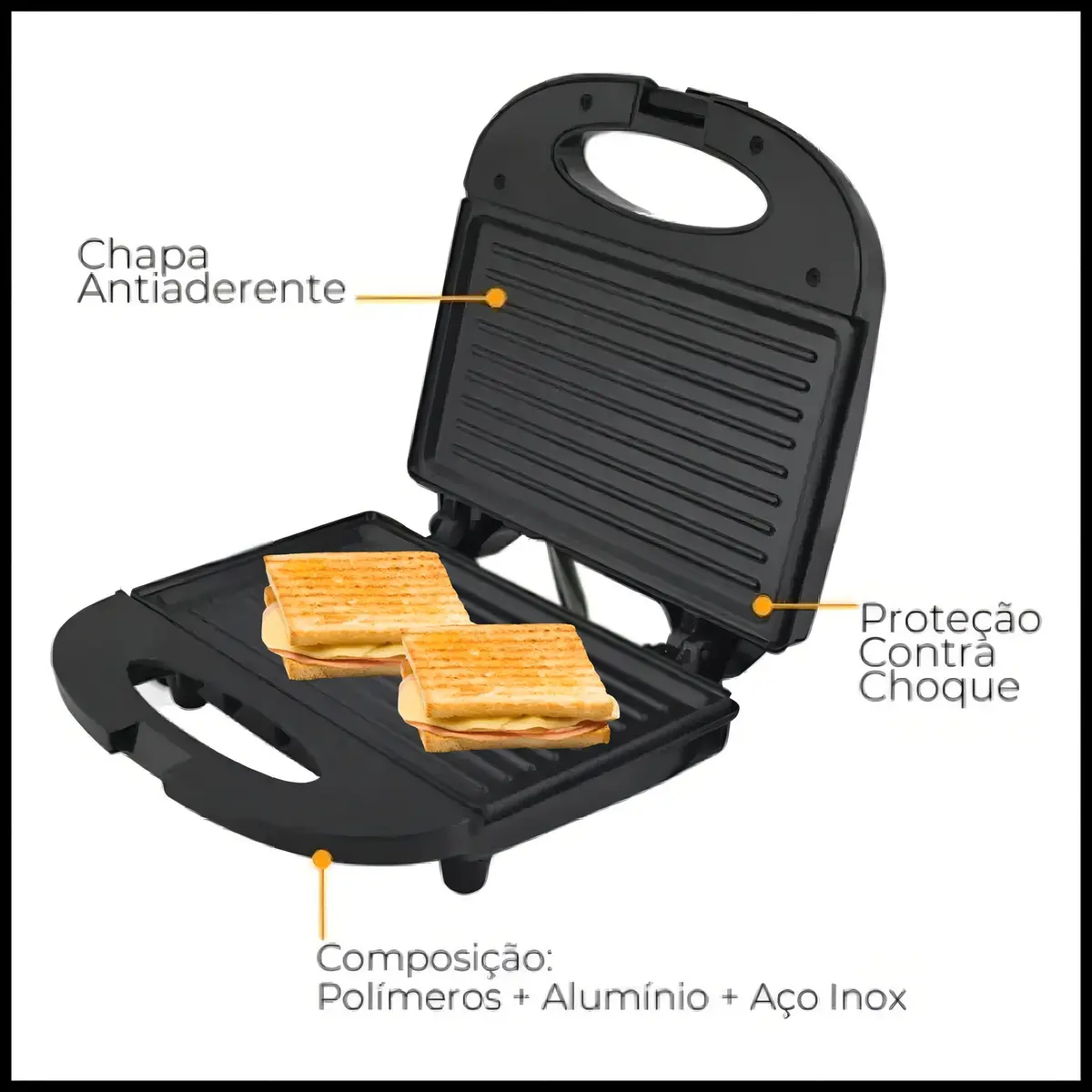 SANDUICHEIRA E GRILL MISTEIRA KIAN 750W - PRETA - Imagem 3