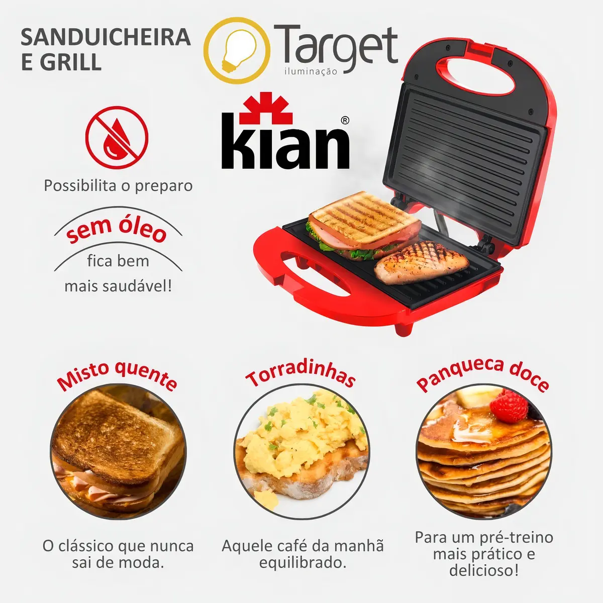 SANDUICHEIRA E GRILL MISTEIRA KIAN 750W - PRETA - Imagem 2