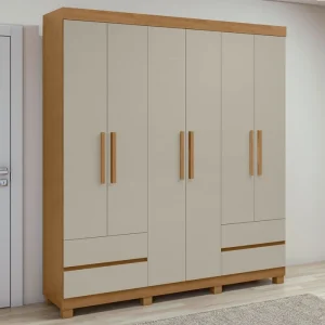 GUARDA-ROUPA LOPAS ALBA ZEUS PLUS 6 PORTAS MDP - AMENDOA CLEAN