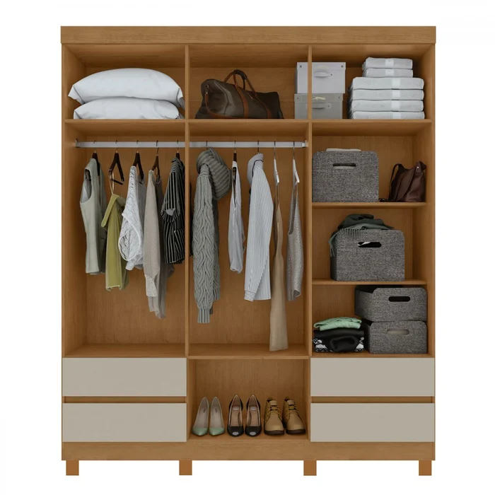 GUARDA-ROUPA LOPAS ALBA ZEUS PLUS 6 PORTAS MDP - AMENDOA CLEAN - Imagem 2