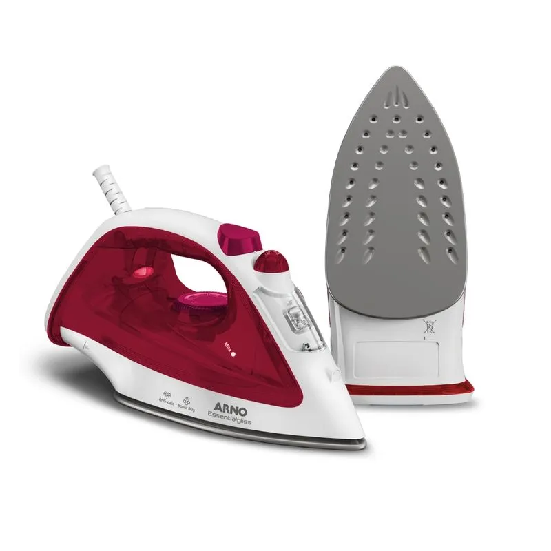 FERRO A VAPOR ARNO ESSENTIALGLISS COM BASE ANTIADERENTE, 1200W, FMQ 110V - BRANCO/VERMELHO